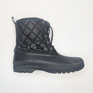 Sperry Black Quilted Duck Boots Winter Snow Lace Up Women's Size 8